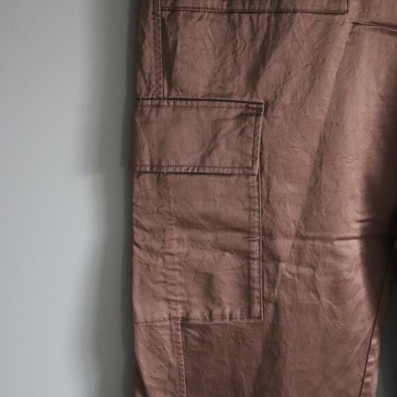 Old Navy Satin Extra High Rise Sz 12 Wide Leg Cargo Utility Barrel Pull On Pants - Picture 9 of 14